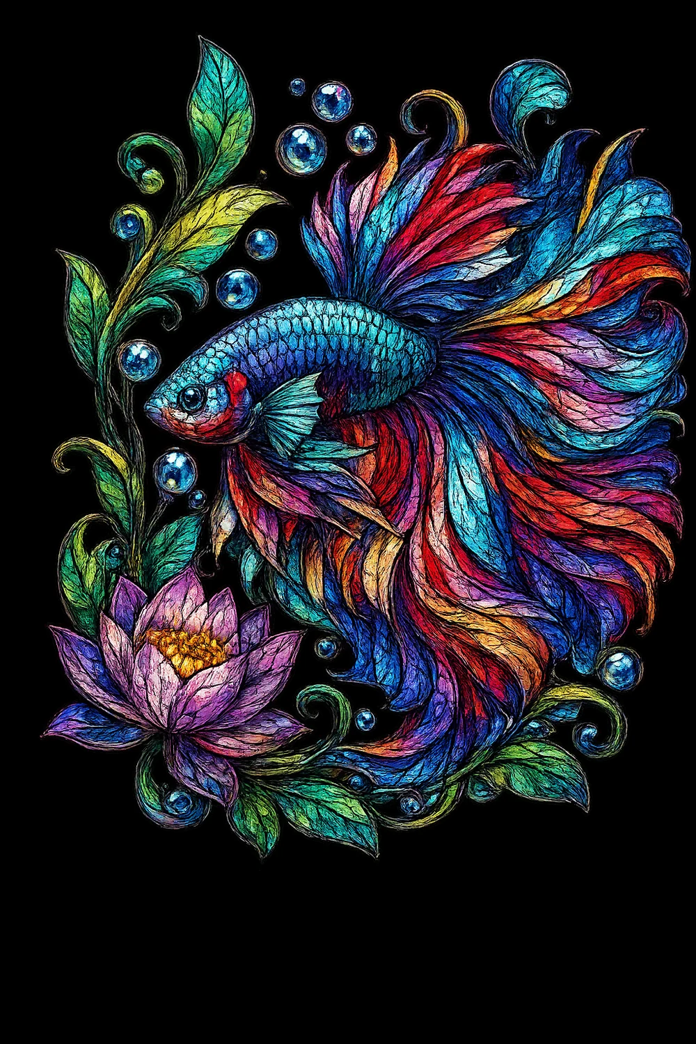 Betta fish stained-glass artwork