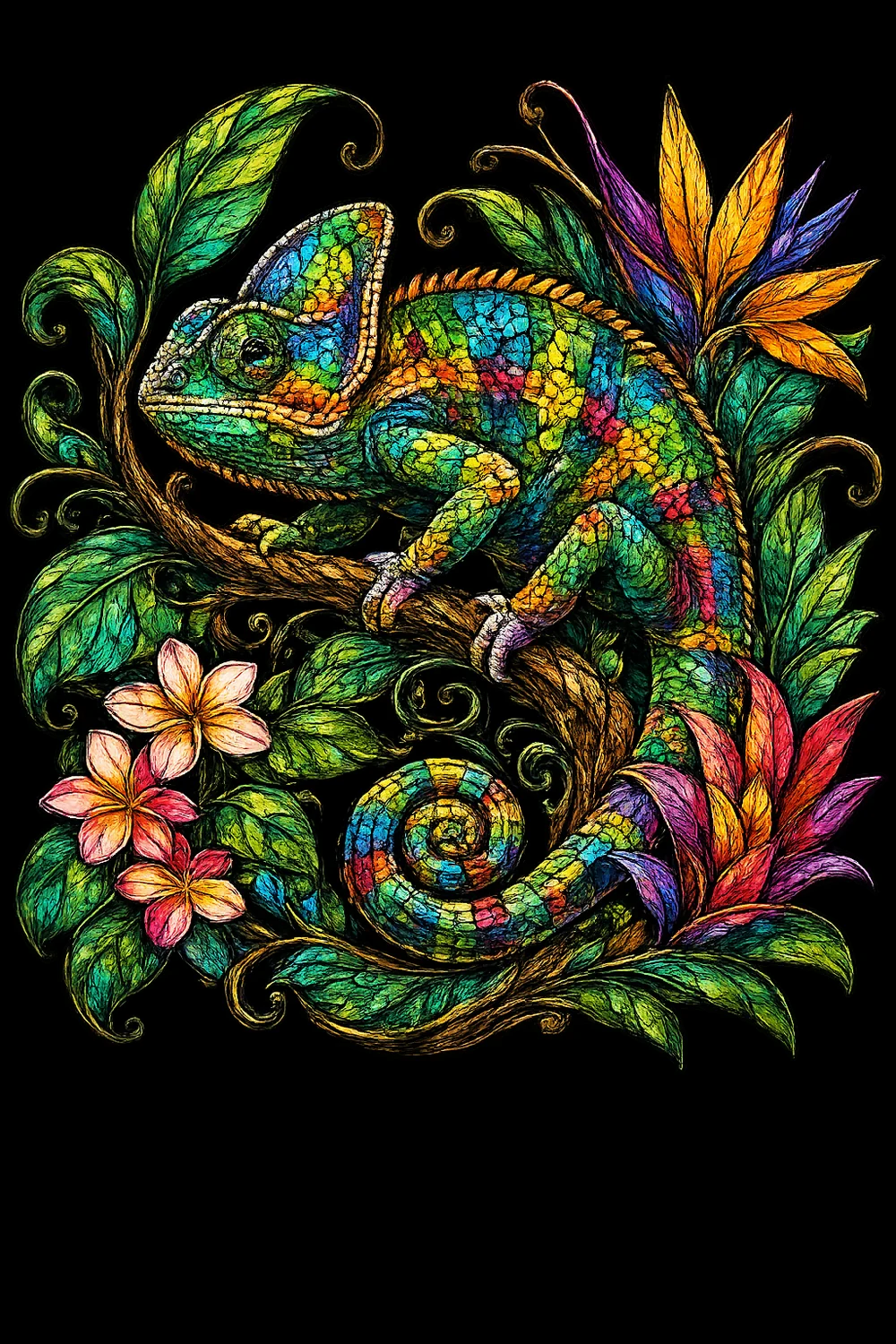 Chameleon stained-glass artwork