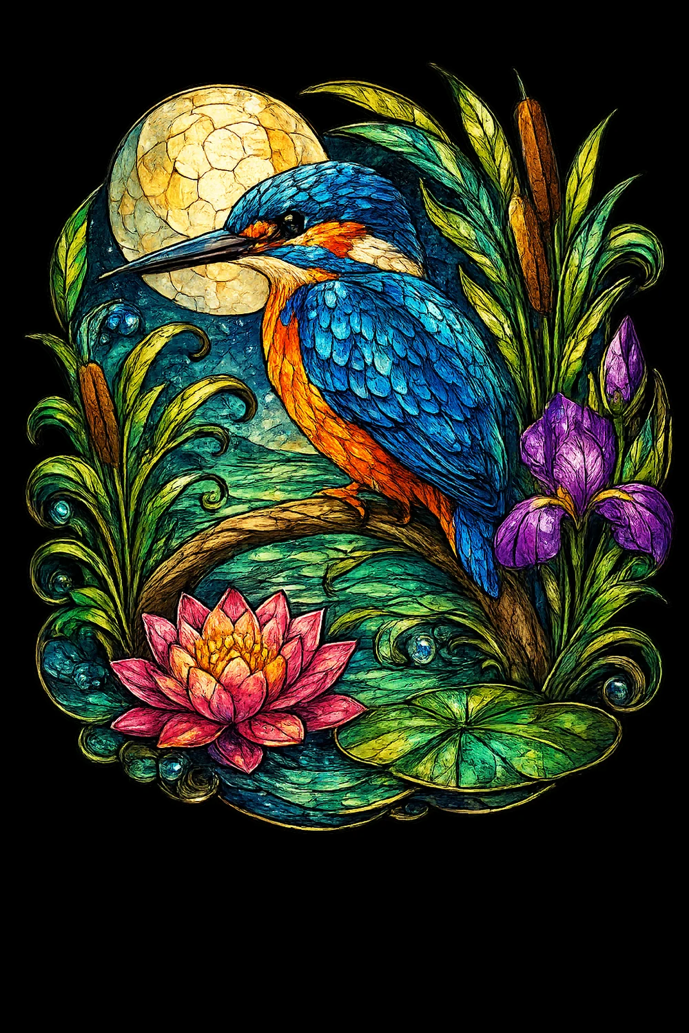 Kingfisher stained-glass artwork